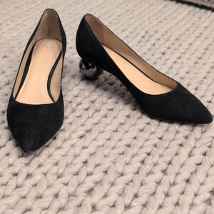 Pour la Victoire Black Suede Heels with Special Artistic Heel Design